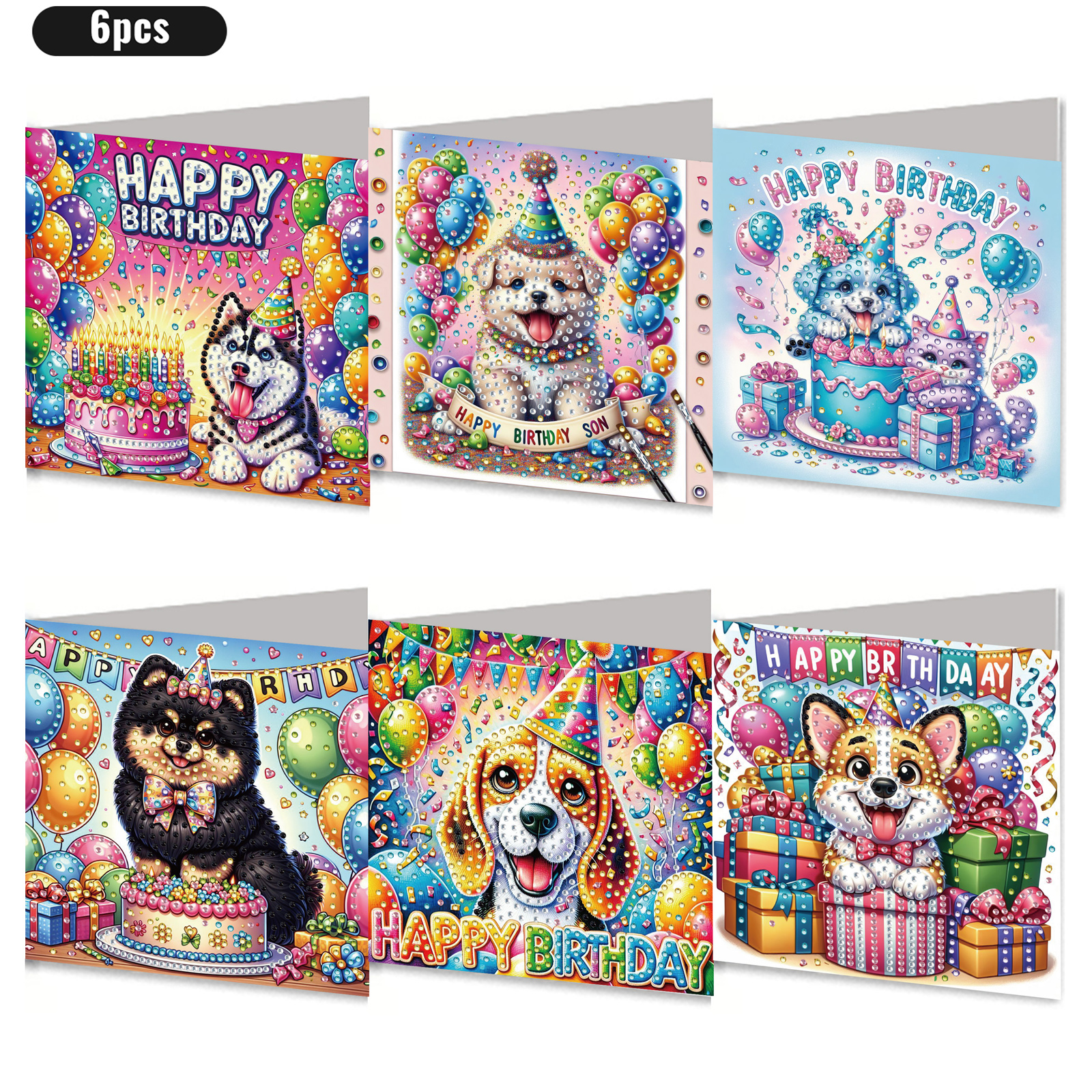 6Pcs DIY Diamond Painting Greeting Card - Dog Birthday