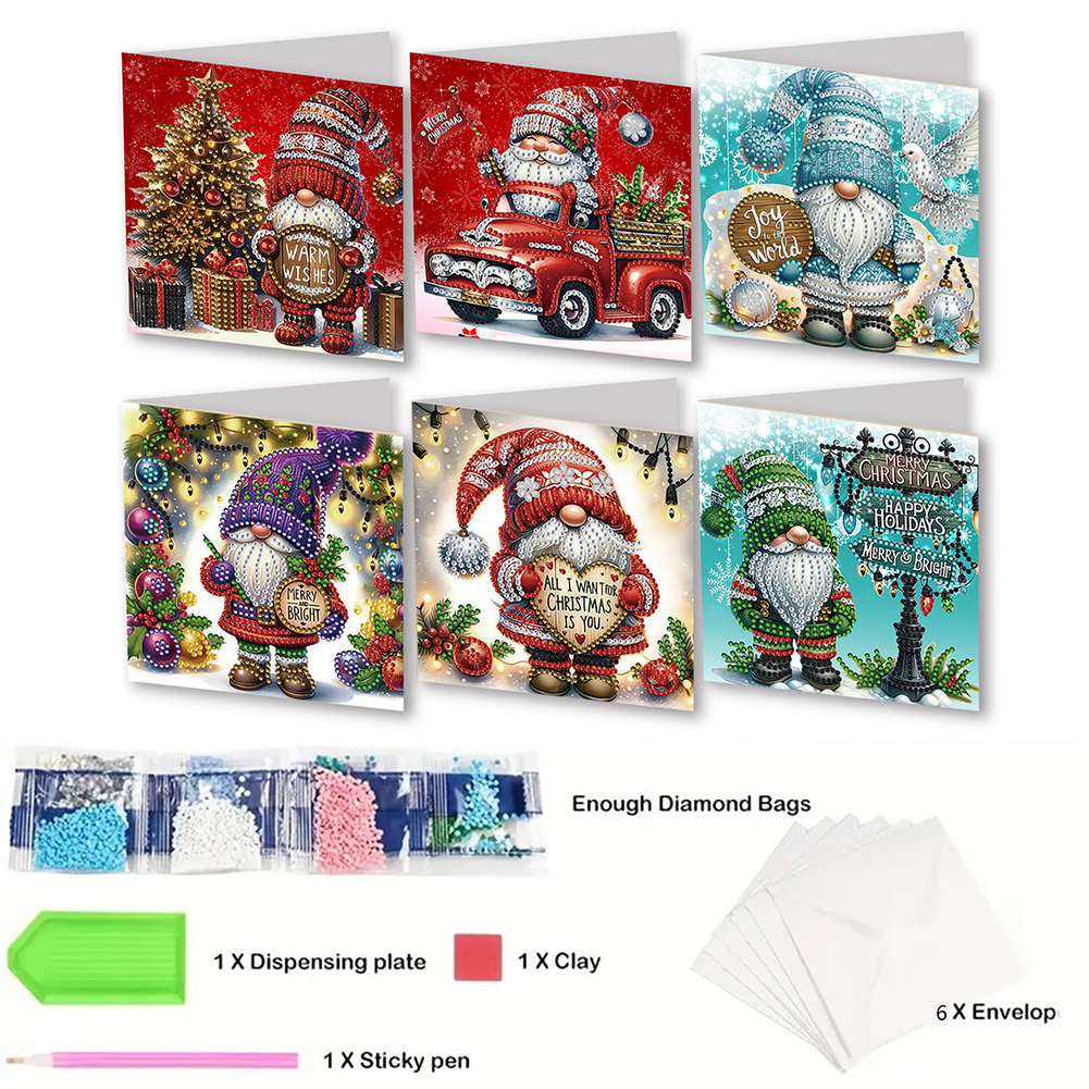 6Pcs DIY Diamond Painting Greeting Card - Christmas Gnome