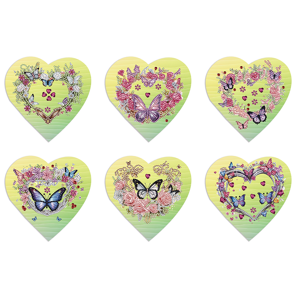 6pcs DIY Diamond Painting Greeting Card - Heart Butterfly