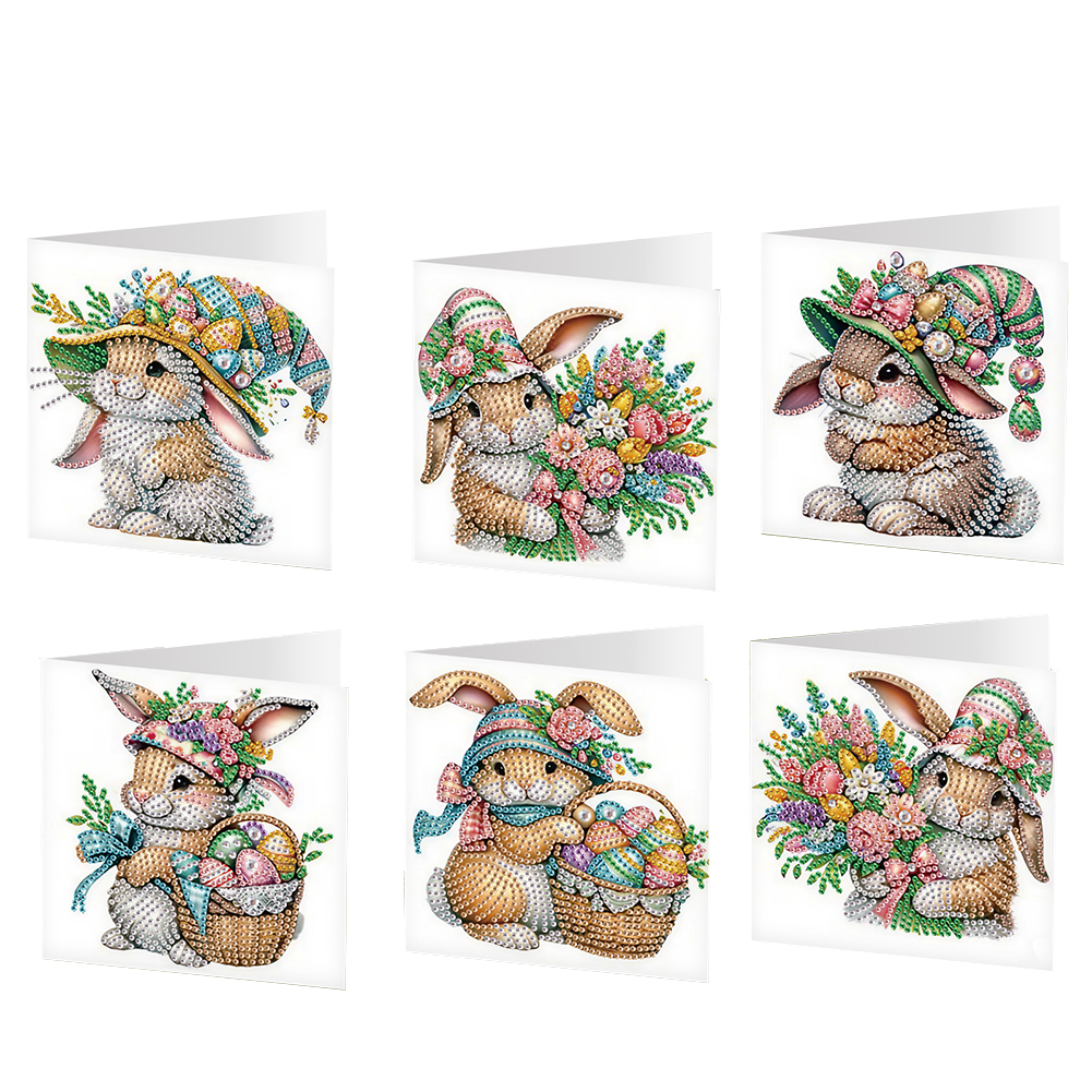 6Pcs DIY Diamond Painting Greeting Card - Easter Bunny