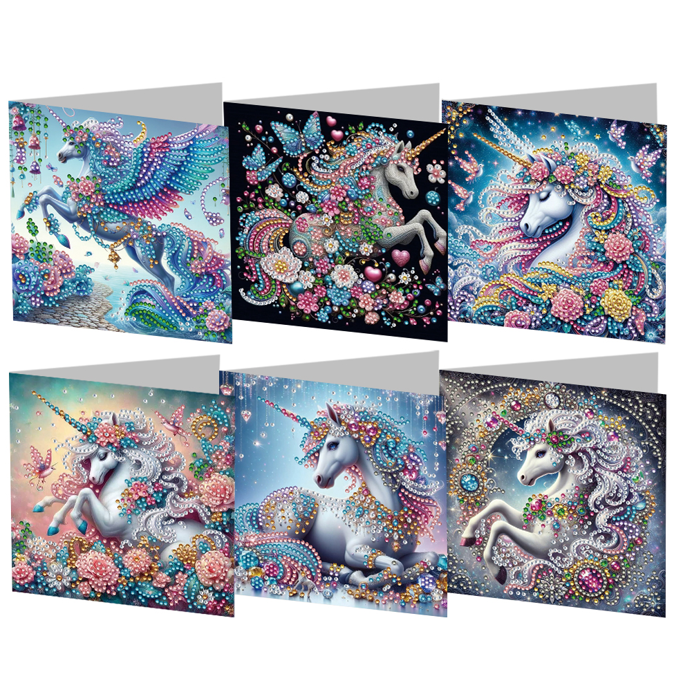 6Pcs DIY Diamond Painting Greeting Card - White Horse