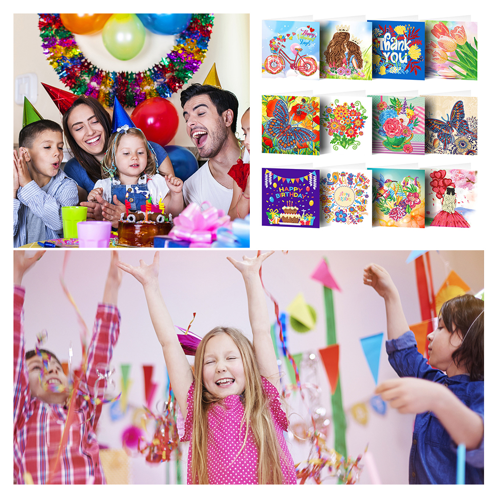 12pcs DIY Diamond Painting Birthday Greeting Cards Mosaic Birthday Postcard
