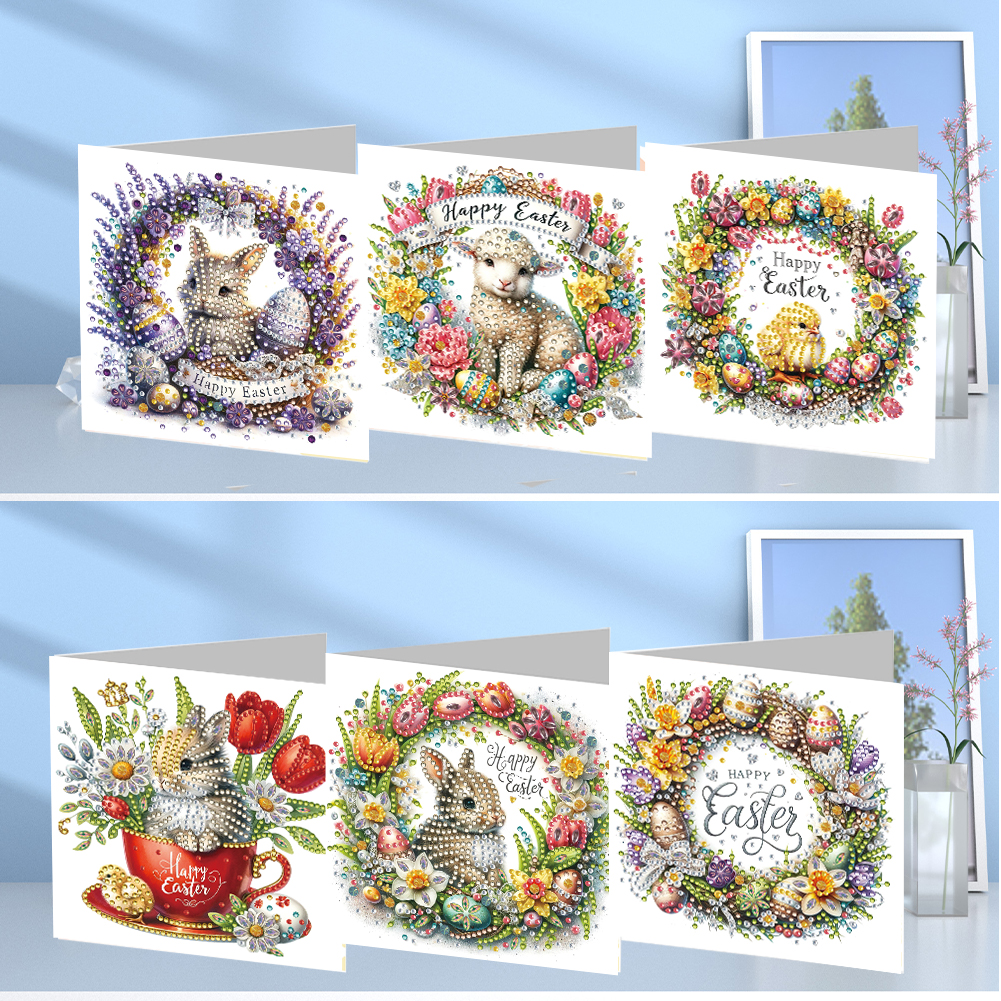 6Pcs DIY Diamond Painting Greeting Card - Easter Bunny Wreath