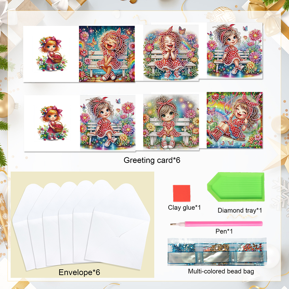 6Pcs DIY Diamond Painting Greeting Card - Girl