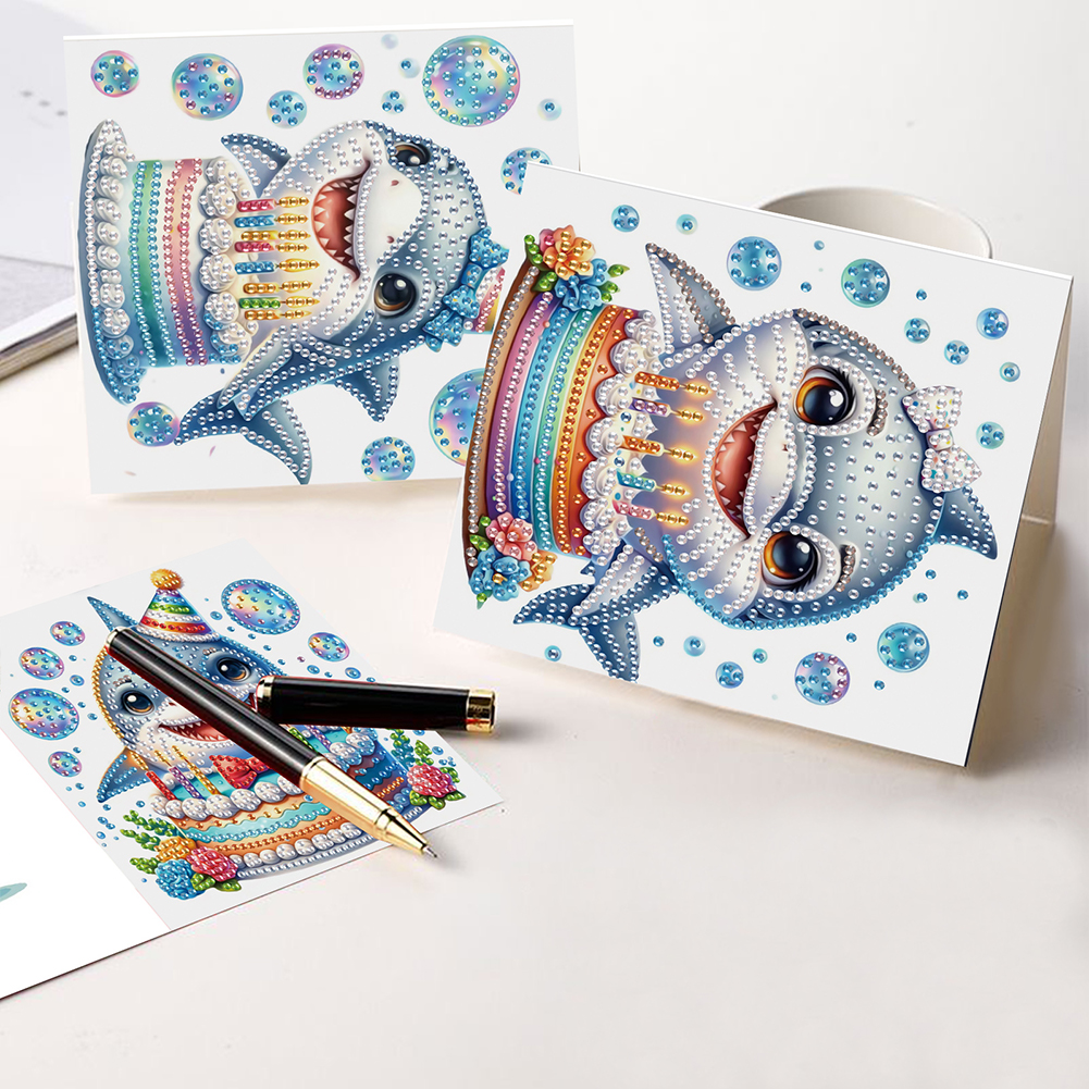 6Pcs DIY Diamond Painting Birthday Greeting Card - Shark for Family Friends