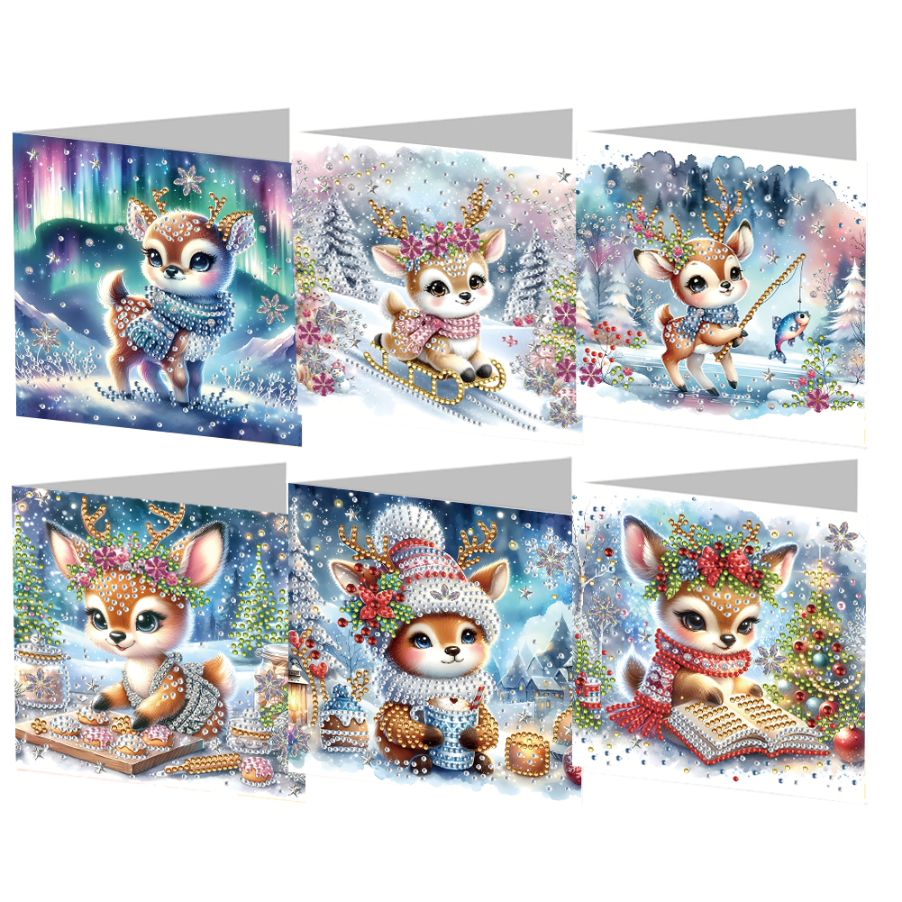 6Pcs DIY Diamond Painting Greeting Card - Christmas Winter Elk