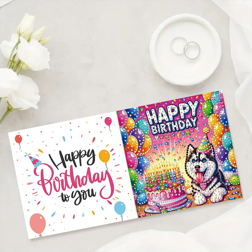 6Pcs DIY Diamond Painting Greeting Card - Dog Birthday
