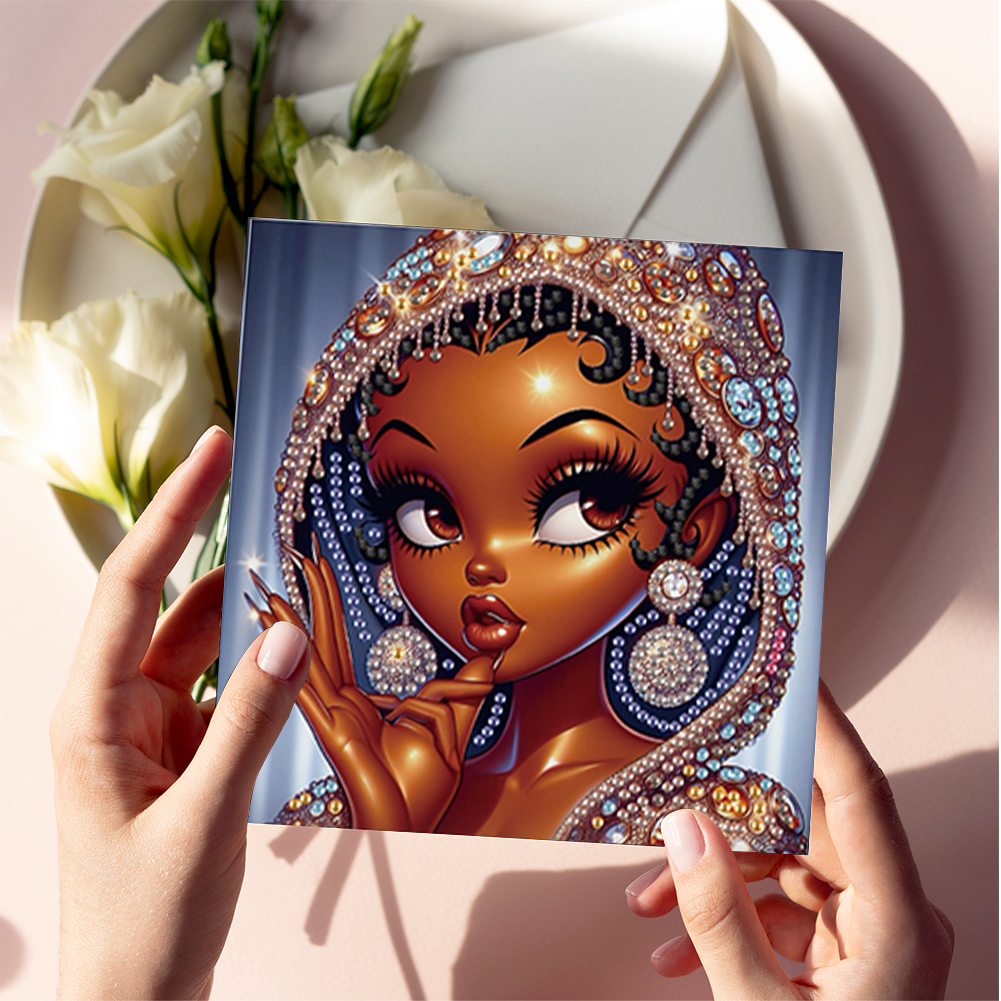 6Pcs DIY Diamond Painting Birthday Greeting Card - Black Girl for Adults