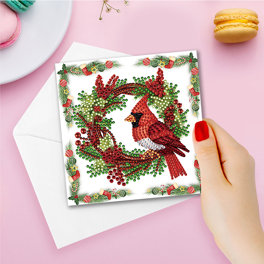 6pcs DIY Diamond Painting Greeting Card - Christmas Red Flower