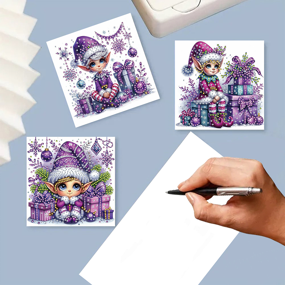6Pcs DIY Diamond Painting Greeting Card - Purple Elf