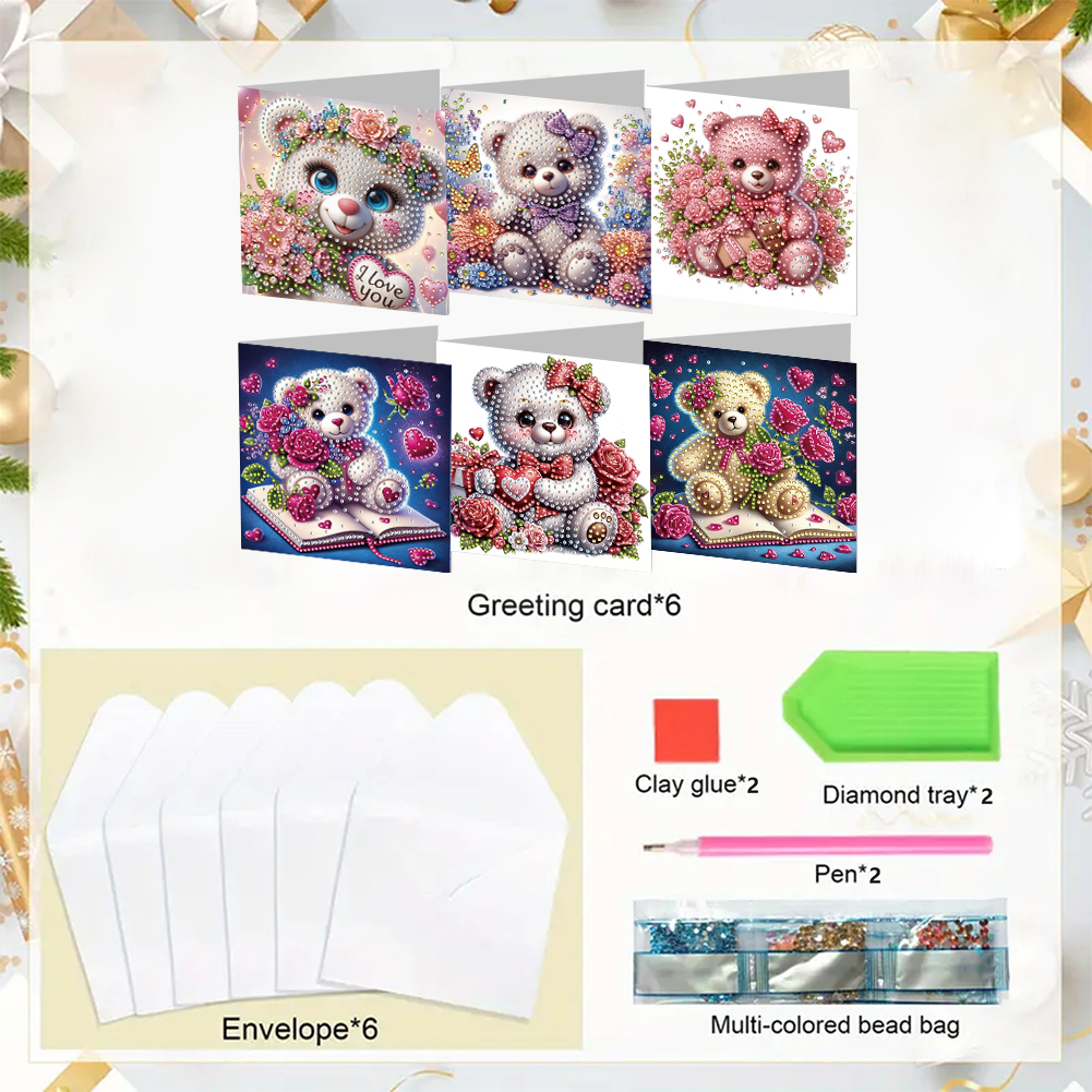 6Pcs DIY Diamond Painting Greeting Card - Bear