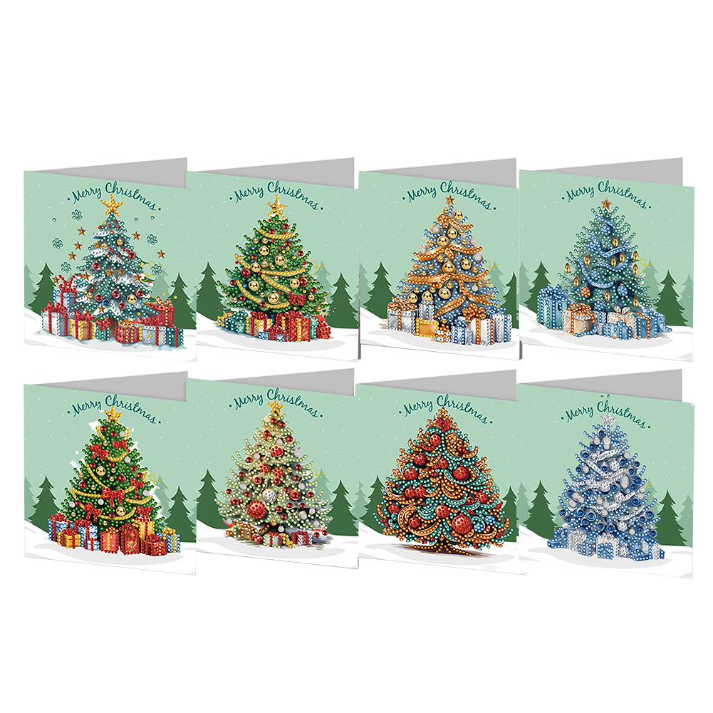 8Pcs DIY Diamond Painting Greeting Card - Xmas Tree