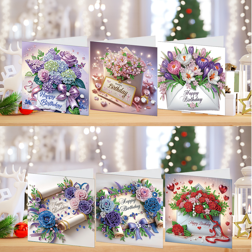 6Pcs DIY Diamond Painting Greeting Card - Birthday