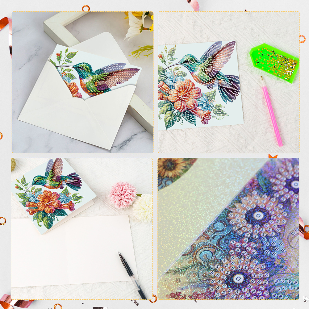 6Pcs DIY Diamond Painting Greeting Card - Hummingbird