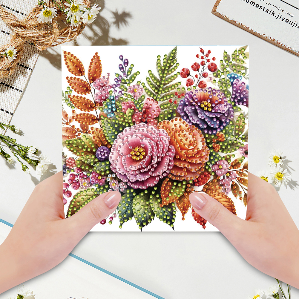 6Pcs DIY Diamond Painting Greeting Card - Flowers