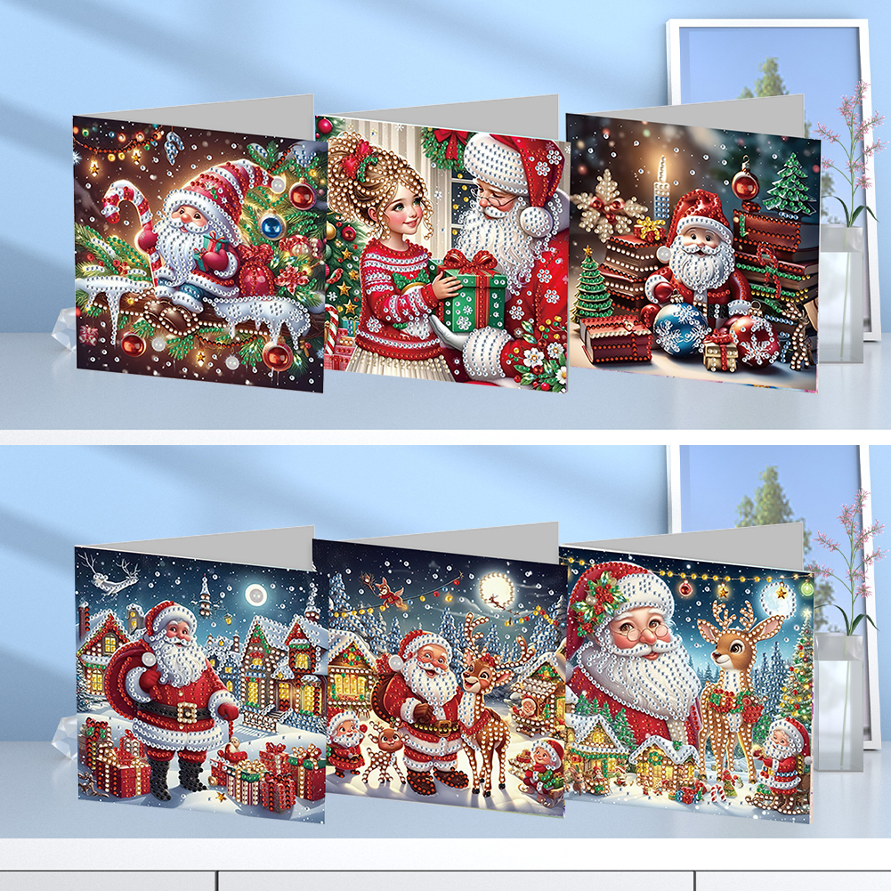 6pcs DIY Diamond Painting Greeting Card - Christmas Santa Claus