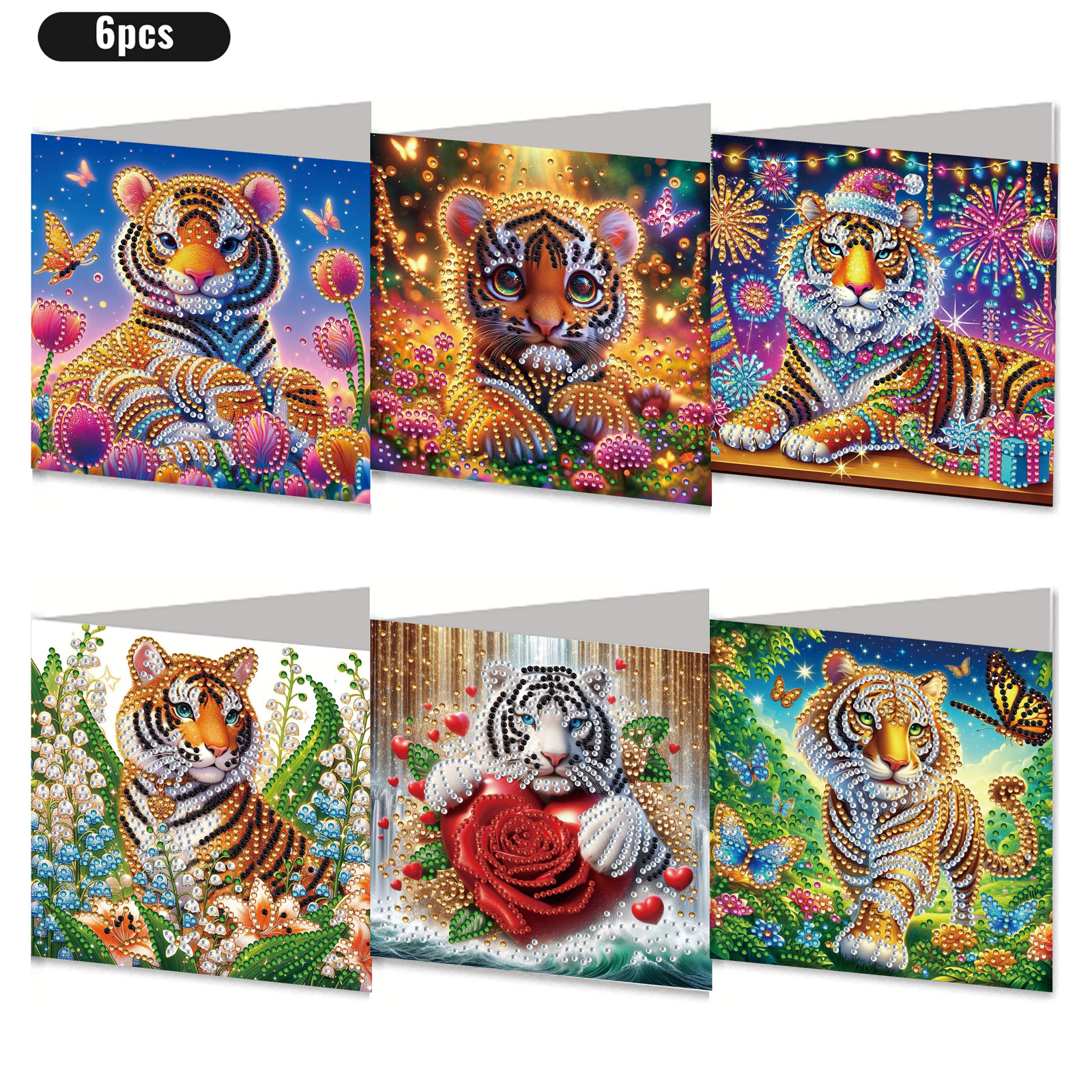 6Pcs DIY Diamond Painting Greeting Card - Tiger