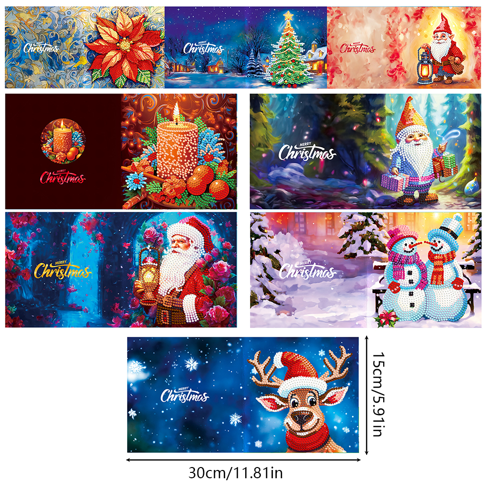 8pcs DIY Diamond Painting Greeting Card - Merry Christmas