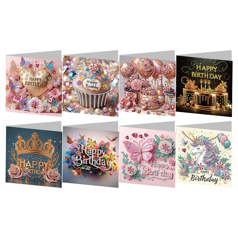 8Pcs DIY Diamond Painting Birthday Greeting Card - Birthday