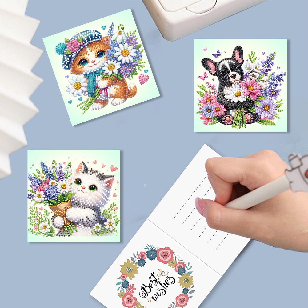 6Pcs DIY Diamond Painting Greeting Card - Cat And Dog