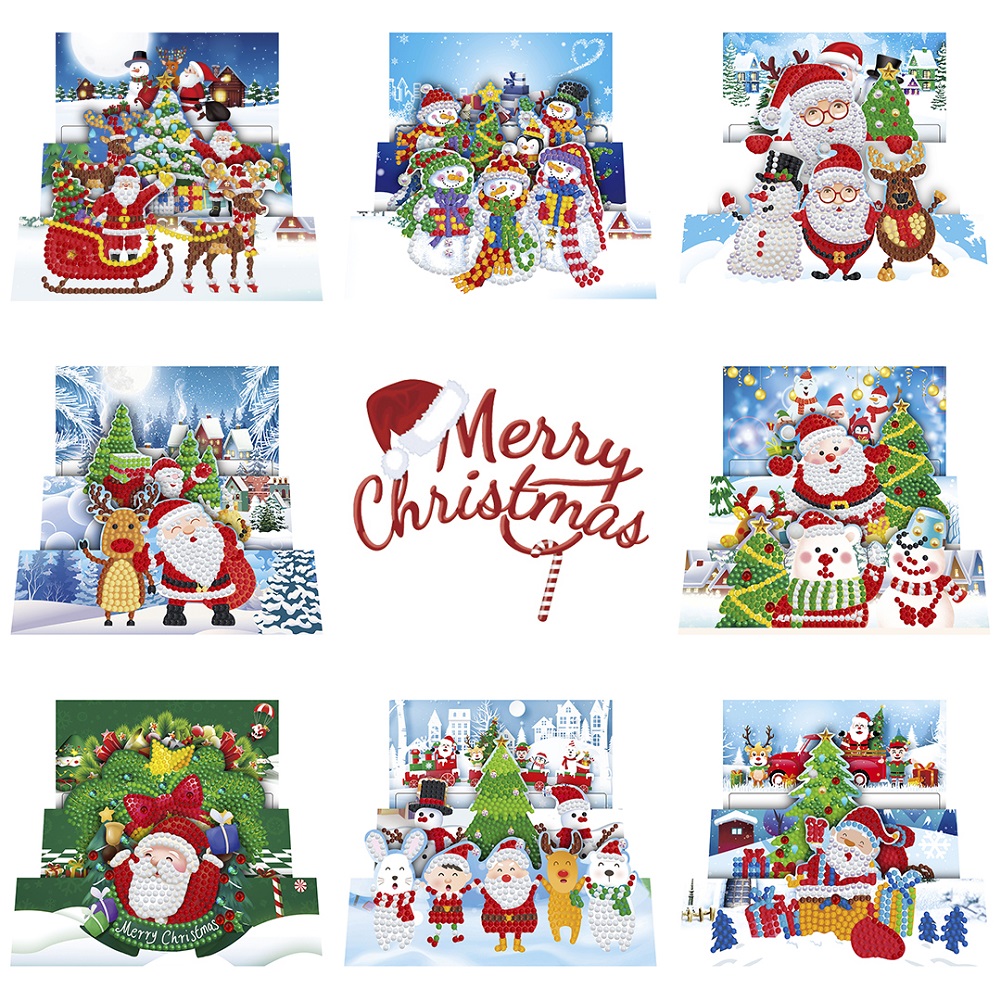 (Limited Stock)Everydayedeals 8pcs DIY Diamond Greeting Card Special-shaped Part Drill Christmas Postcard
