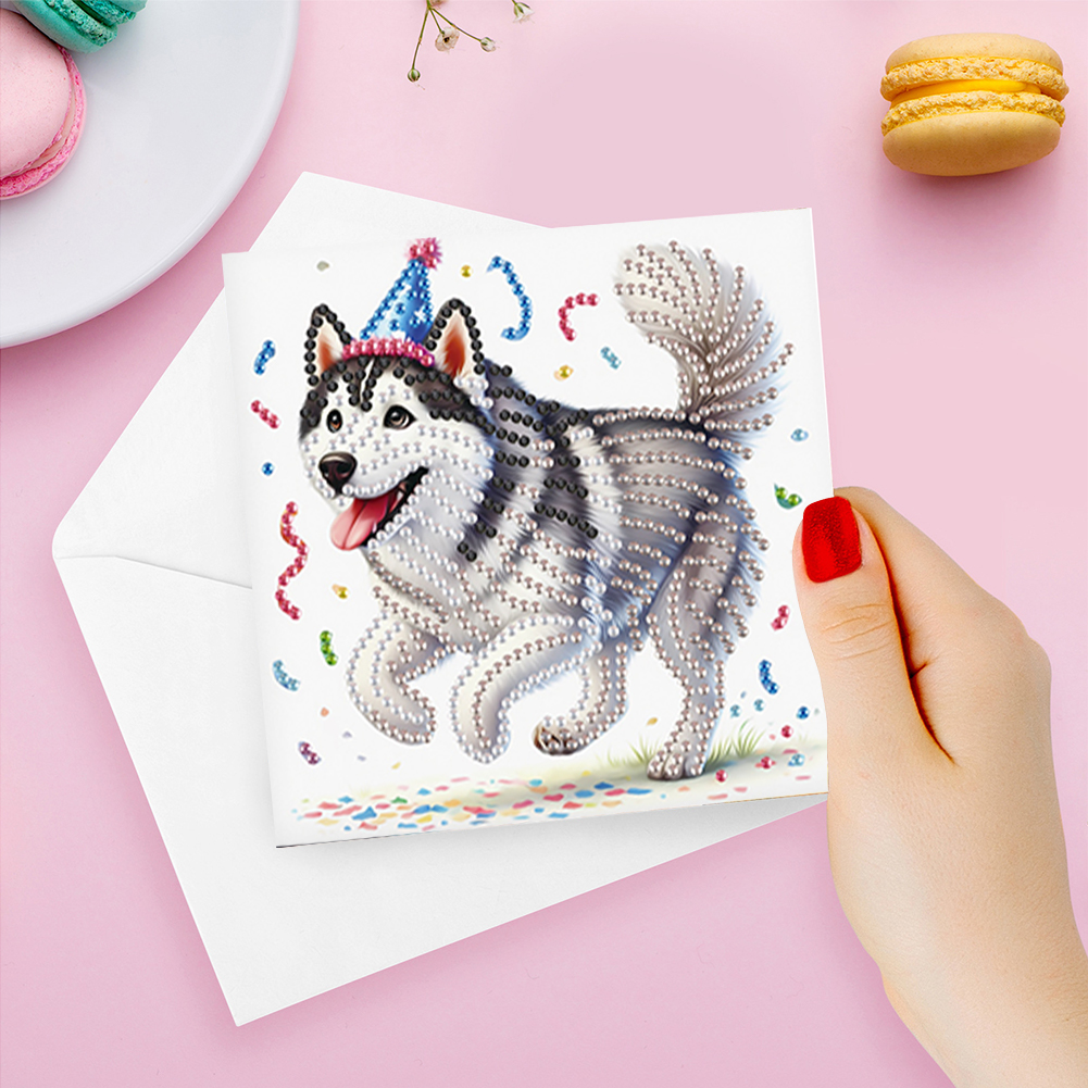6Pcs DIY Diamond Painting Greeting Card - Party Puppy