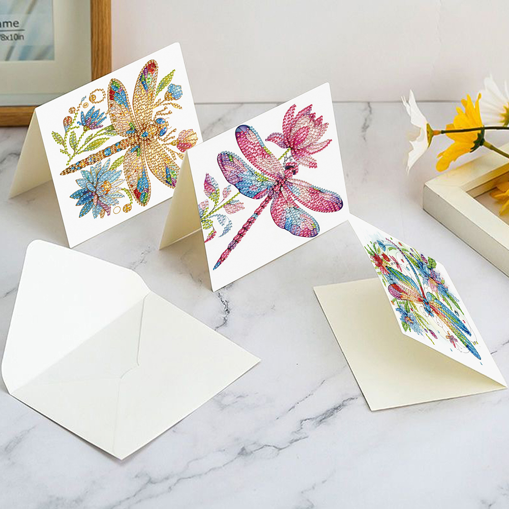6Pcs DIY Diamond Painting Greeting Card - Dragonfly