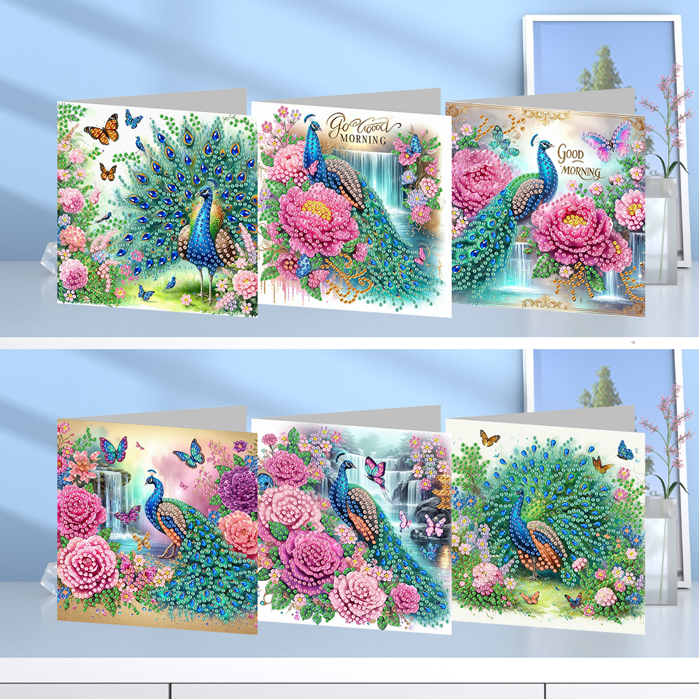 6Pcs DIY Diamond Painting Greeting Card - Peacock