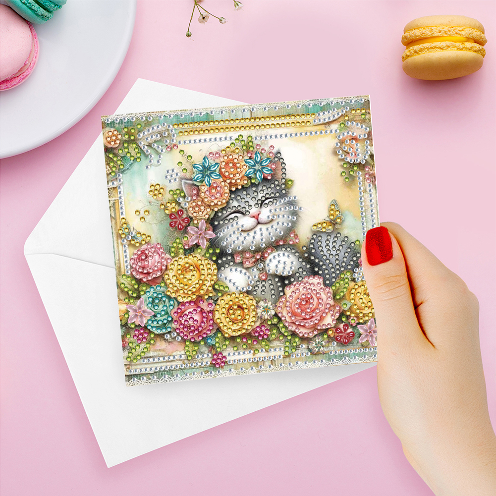 6Pcs DIY Diamond Painting Greeting Card - Cat Garden