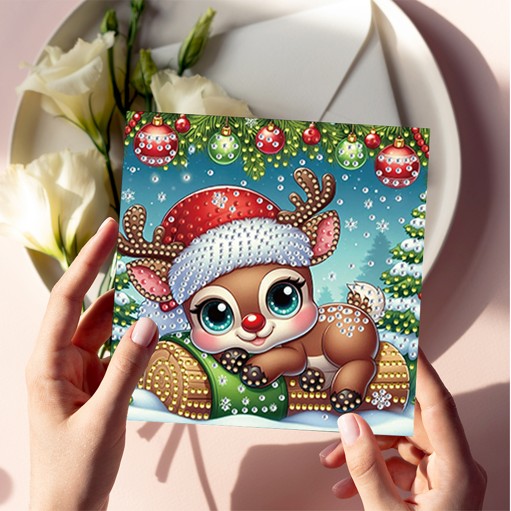 6Pcs DIY Diamond Painting Greeting Card - Xmas Animals