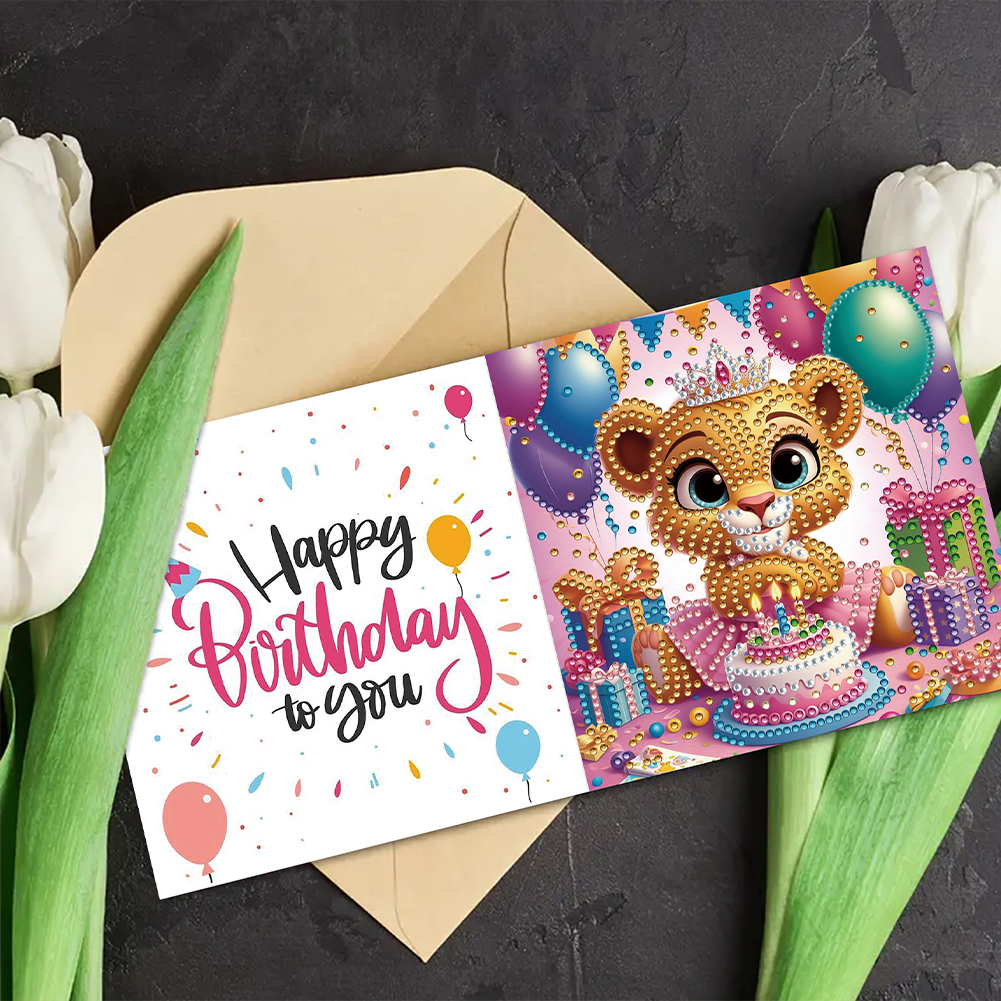 6Pcs DIY Diamond Painting Greeting Card - Animal Birthday