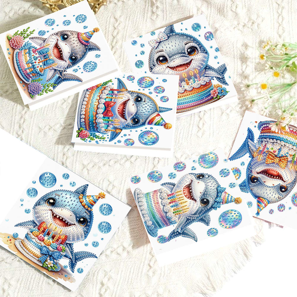 6Pcs DIY Diamond Painting Birthday Greeting Card - Shark for Family Friends