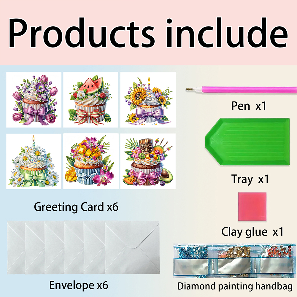 6Pcs DIY Diamond Painting Greeting Card - Cake Flower