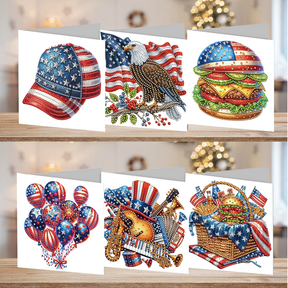 6Pcs DIY Diamond Painting Greeting Card - Independence Day