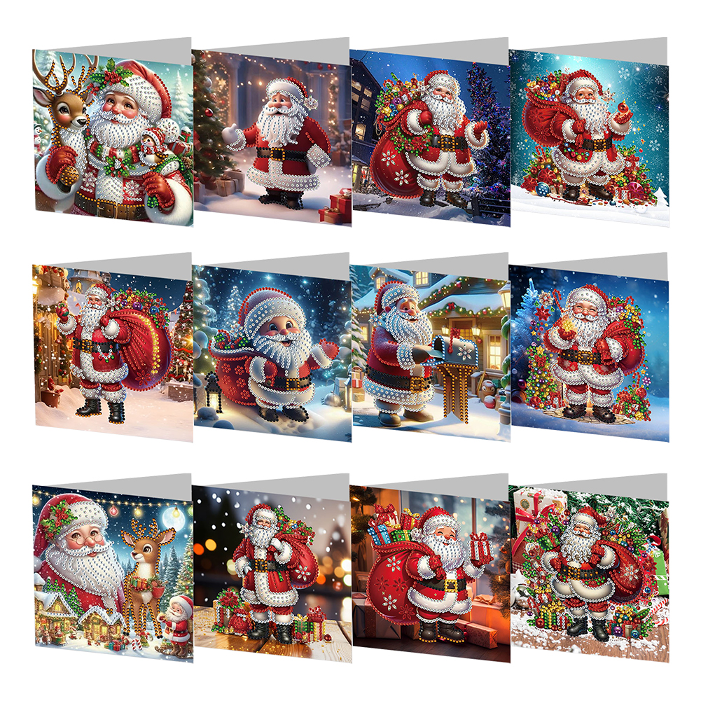 12Pcs DIY Diamond Painting Greeting Card - Santa