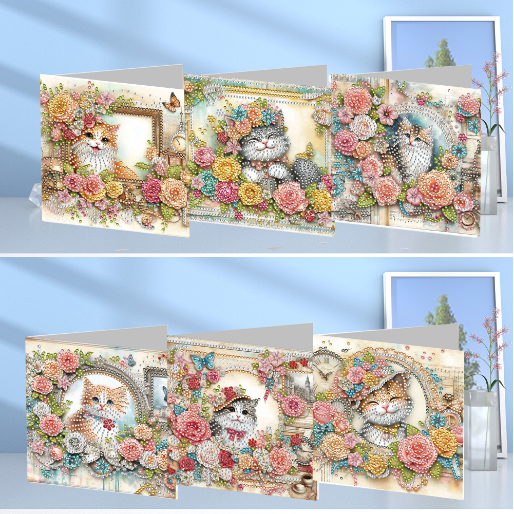 6Pcs DIY Diamond Painting Greeting Card - Cat Garden