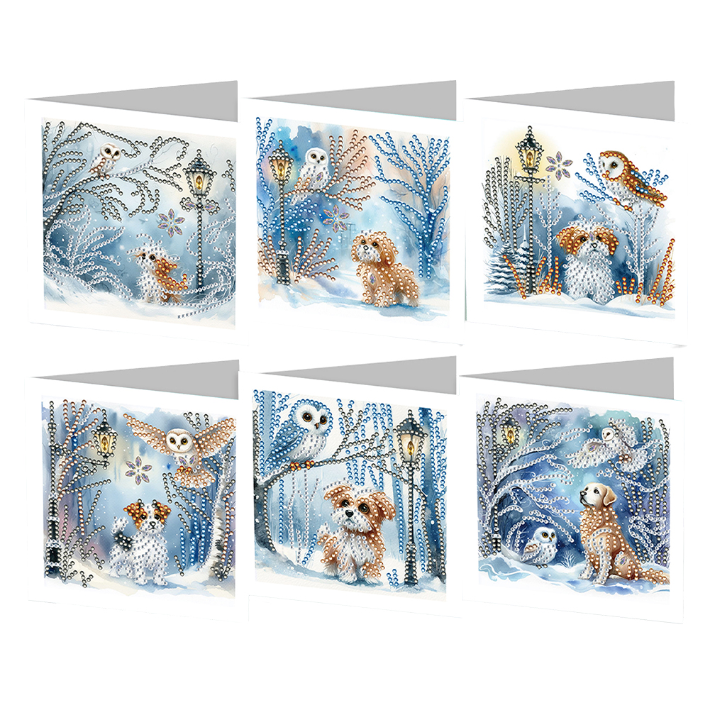 6pcs DIY Diamond Painting Greeting Card - Snow Puppy