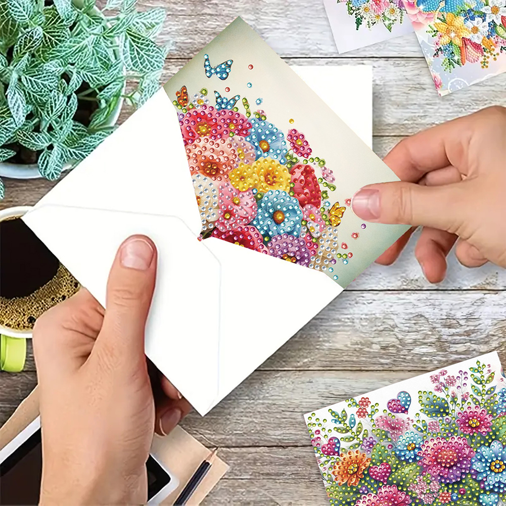 6Pcs DIY Diamond Painting Greeting Card - Flowers