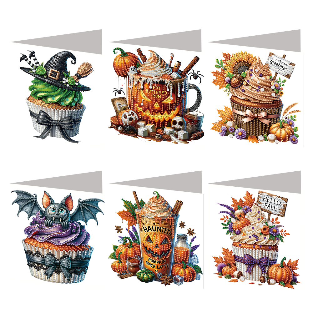 6Pcs DIY Diamond Painting Greeting Card - Halloween Designs