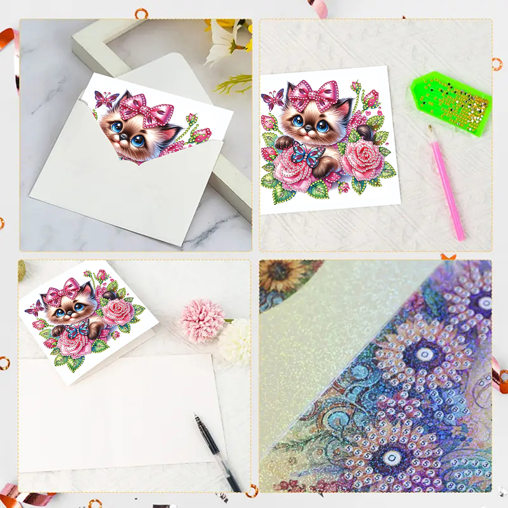6Pcs DIY Diamond Painting Greeting Card - Cat