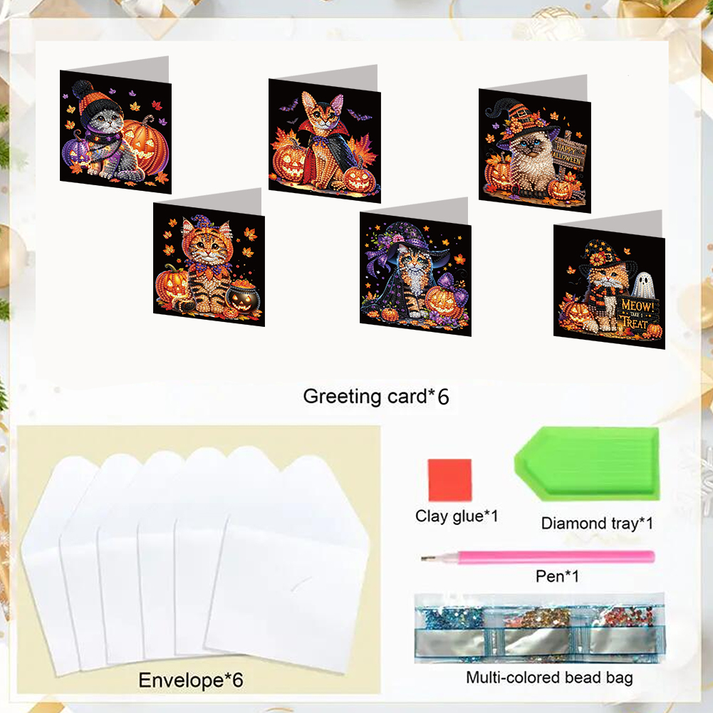 6Pcs DIY Diamond Painting Greeting Card - Halloween Designs