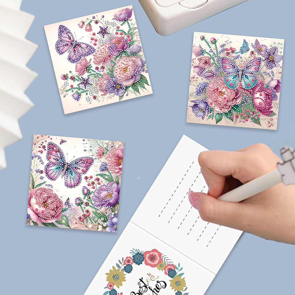 6pcs DIY Diamond Painting Greeting Card - Butterfly Rose