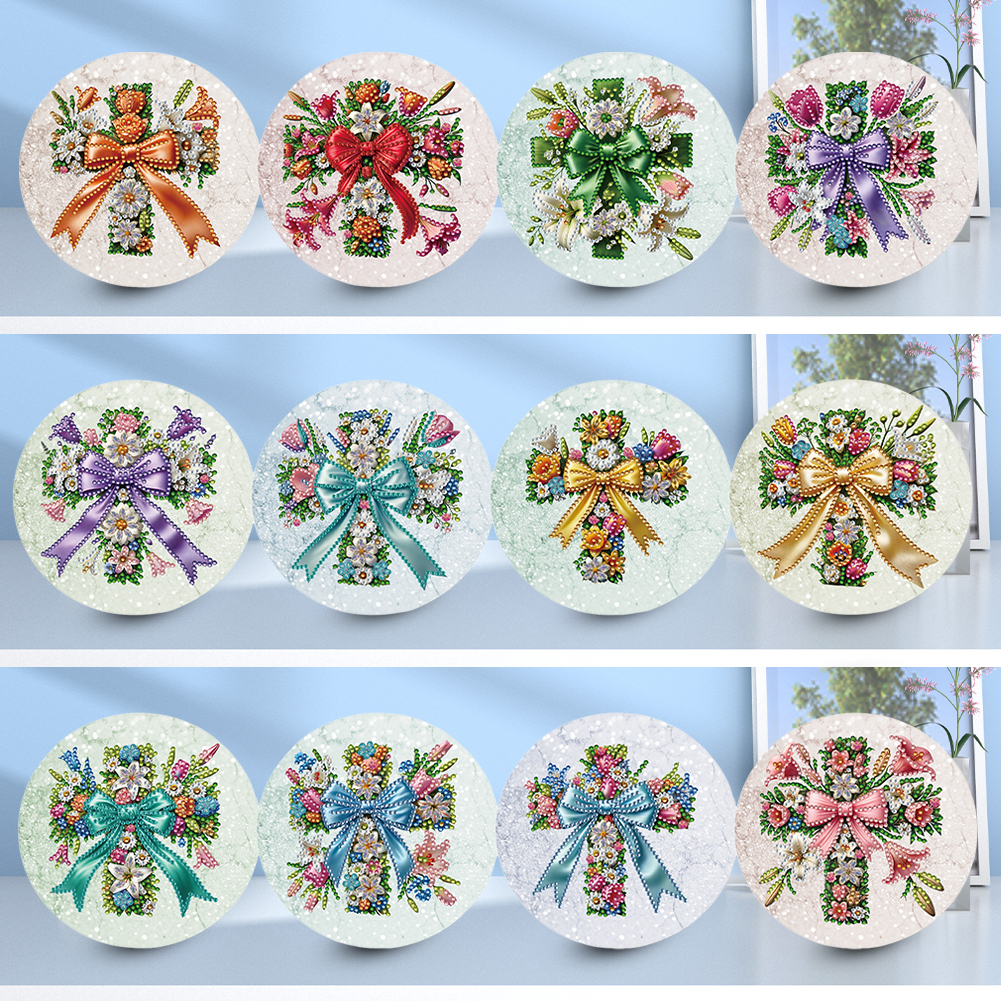 12Pcs DIY Diamond Painting Single-sided Greeting Card - Flower Cross