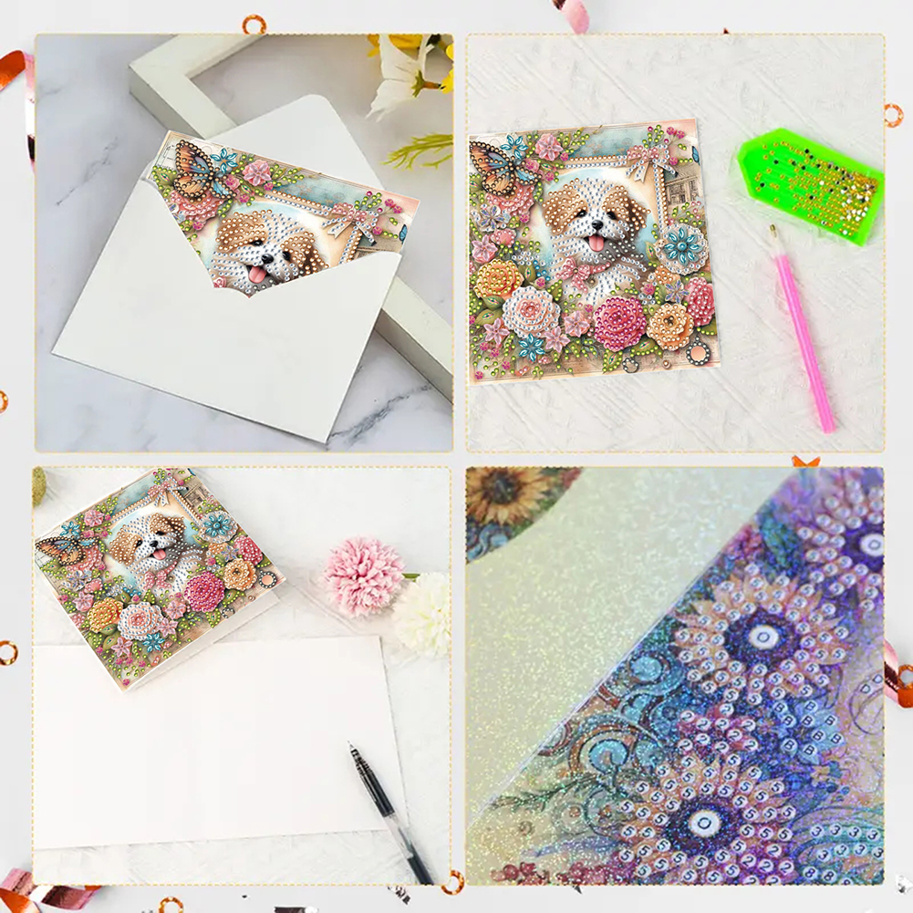 6Pcs DIY Diamond Painting Greeting Card - Dog Garden