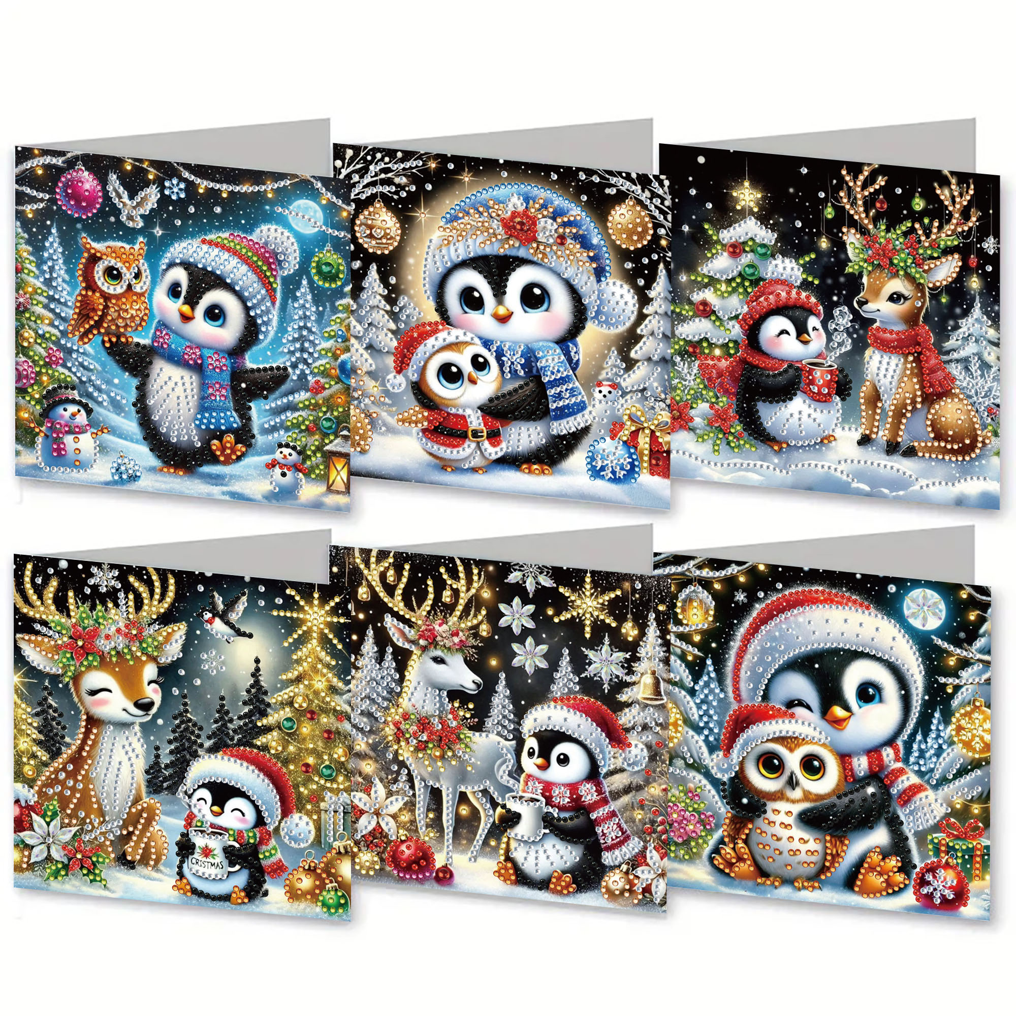 6Pcs DIY Diamond Painting Greeting Card - Christmas Penguin