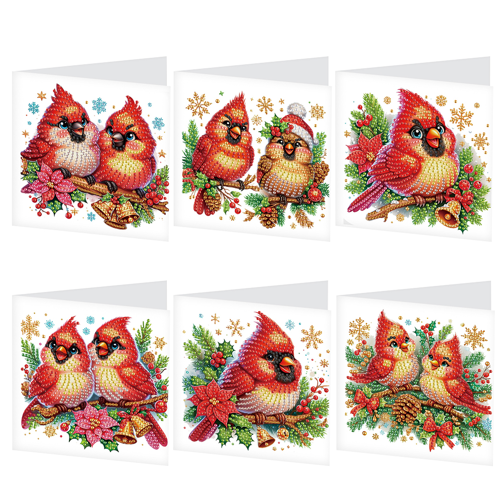 6Pcs DIY Diamond Painting Greeting Card - Cardinal