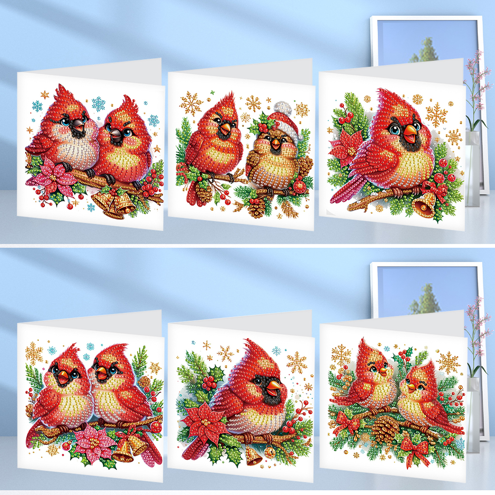 6Pcs DIY Diamond Painting Greeting Card - Cardinal