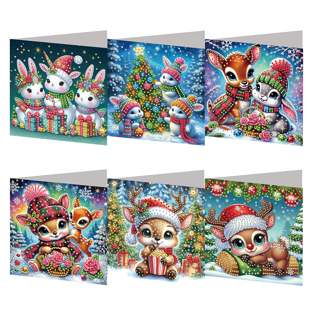 6Pcs DIY Diamond Painting Greeting Card - Xmas Animals
