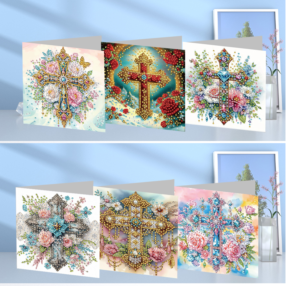 6Pcs DIY Diamond Painting Greeting Card - Cross