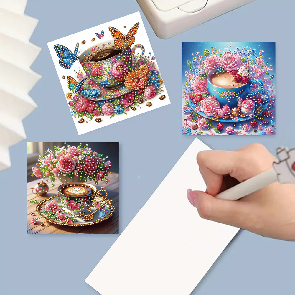6Pcs DIY Diamond Painting Greeting Card - Coffee